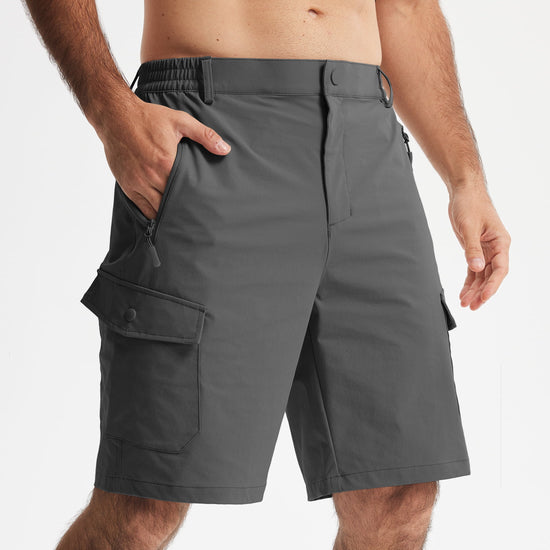 MASKERT Men's Hiking Cargo Shorts with Pockets Work Shorts | 9 Inch, Elastic Waistband, Water Resistant, Sun Protection, Quick Dry, Travel, Casual, Fishing - Medium Gray - 32