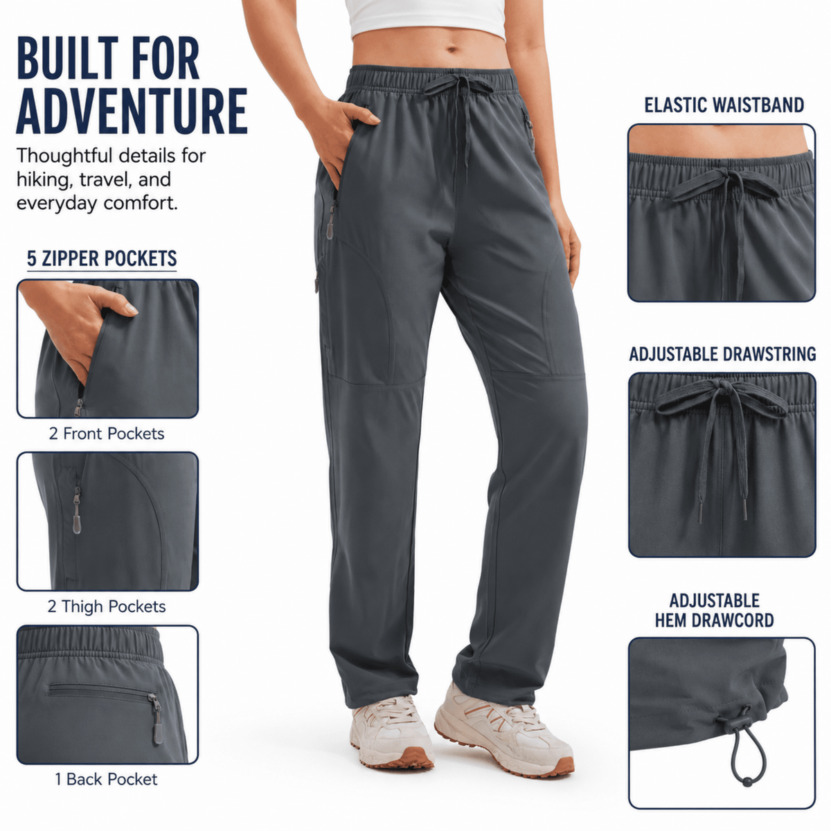 YAPPO Women's Hiking Pants Lightweight Quick Dry Cargo Pants, Water Resistant UPF 50+ Travel Outdoor Pants with 5 Zipper…