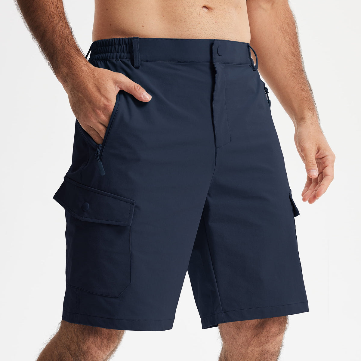 MASKERT Men's Hiking Cargo Shorts with Pockets Work Shorts | 9 Inch, Elastic Waistband, Water Resistant, Sun Protection, Quick Dry, Travel, Casual, Fishing - Navy Blue - 40