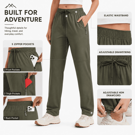 YAPPO Women's Hiking Pants Lightweight Quick Dry Cargo Pants, Water Resistant UPF 50+ Travel Outdoor Pants with 5 Zipper…
