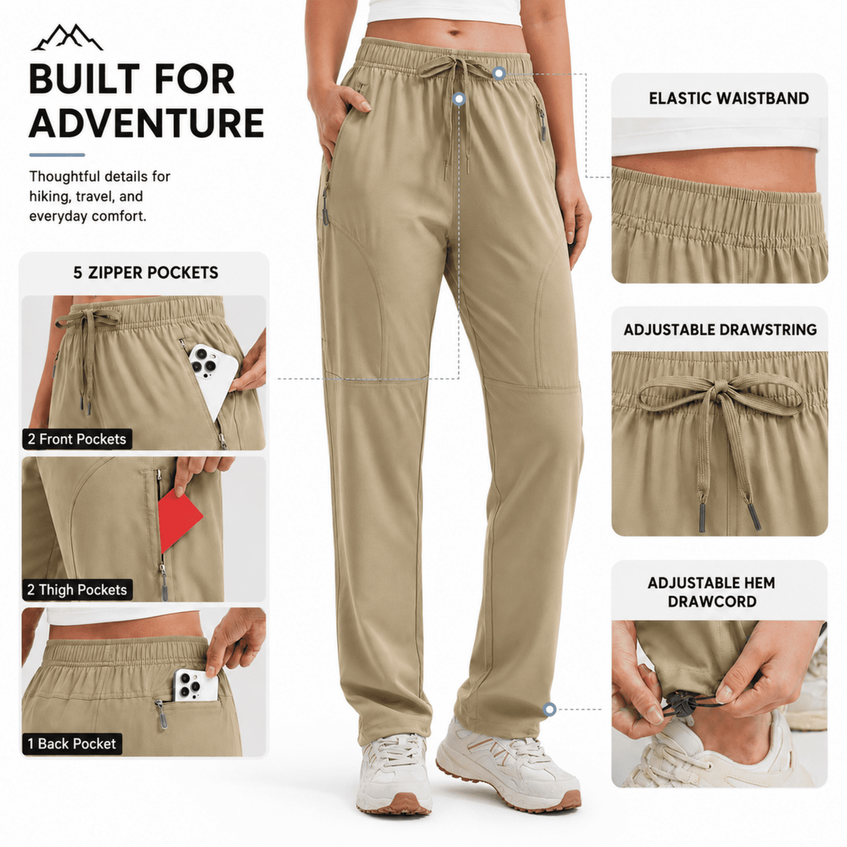 YAPPO Women's Hiking Pants Lightweight Quick Dry Cargo Pants, Water Resistant UPF 50+ Travel Outdoor Pants with 5 Zipper…