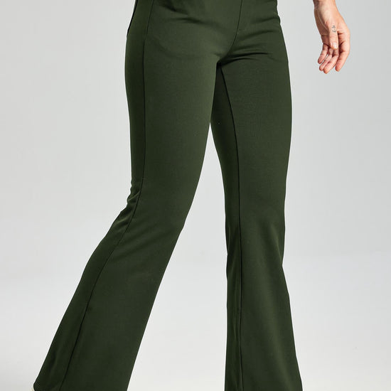MASKERT Women's Fleece Lined Bootcut Pants,High Waisted Stretch Casual Pants,Warm Winter Pants with 4 Pockets - Army Green - XL