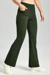 MASKERT Women's Fleece Lined Bootcut Pants,High Waisted Stretch Casual Pants,Warm Winter Pants with 4 Pockets - Army Green - XL