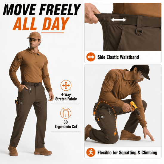 YAPPO Men's Work Pants, Water-Resistant Stretch Hiking Cargo Pants with 9 Pockets - Brown - image 6