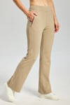 MASKERT Women's Fleece Lined Flare Pants, High Waisted Stretch Casual Pants with Zipper Pockets, Soft Warm Bootcut Pants for Fall Winter - Khaki - M - 31