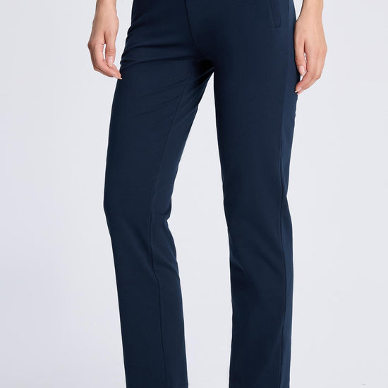 MASKERT Women¡¯s Fleece Lined Pants, High Waisted Stretch Casual Pants, Warm Straight Leg Tapered Pants for Winter, Golf, Hiking & Daily Wear - Navy - L - 31