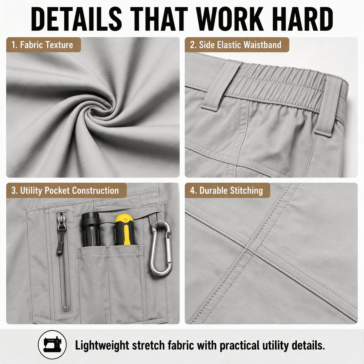 YAPPO Men's Work Pants, Water-Resistant Stretch Hiking Cargo Pants with 9 Pockets - Light Grey - image 7