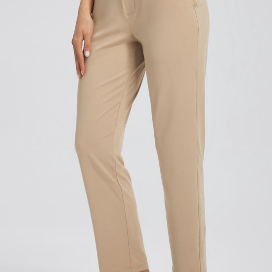 MASKERT Women's Stretchy Casual Pants, High Waisted Ankle Pants with 4 Pockets, Lightweight Travel Work Pants for Women, Business Casual Pants for Office and Golf - Khaki - M - 25