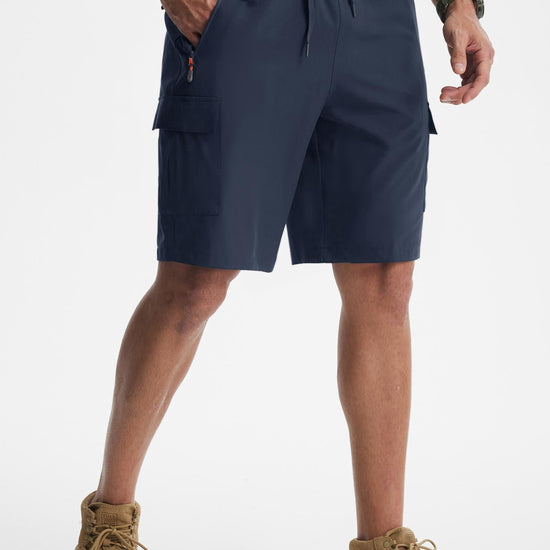 MASKERT Men's Hiking Shorts Lightweight Quick Dry Athletic Casual Shorts for Golf Outdoor Active Zipper Pockets - Navy Blue - XL