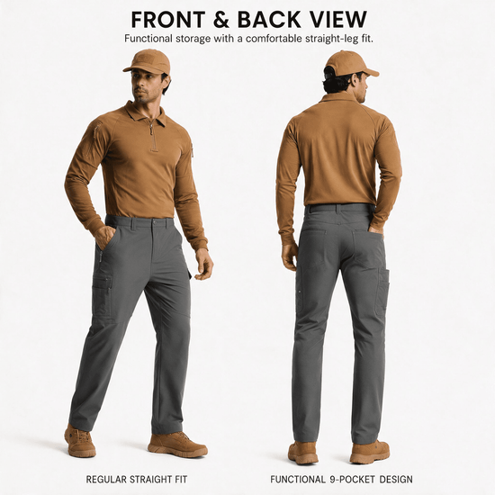 YAPPO Men's Work Pants, Water-Resistant Stretch Hiking Cargo Pants with 9 Pockets - Grey - image 4