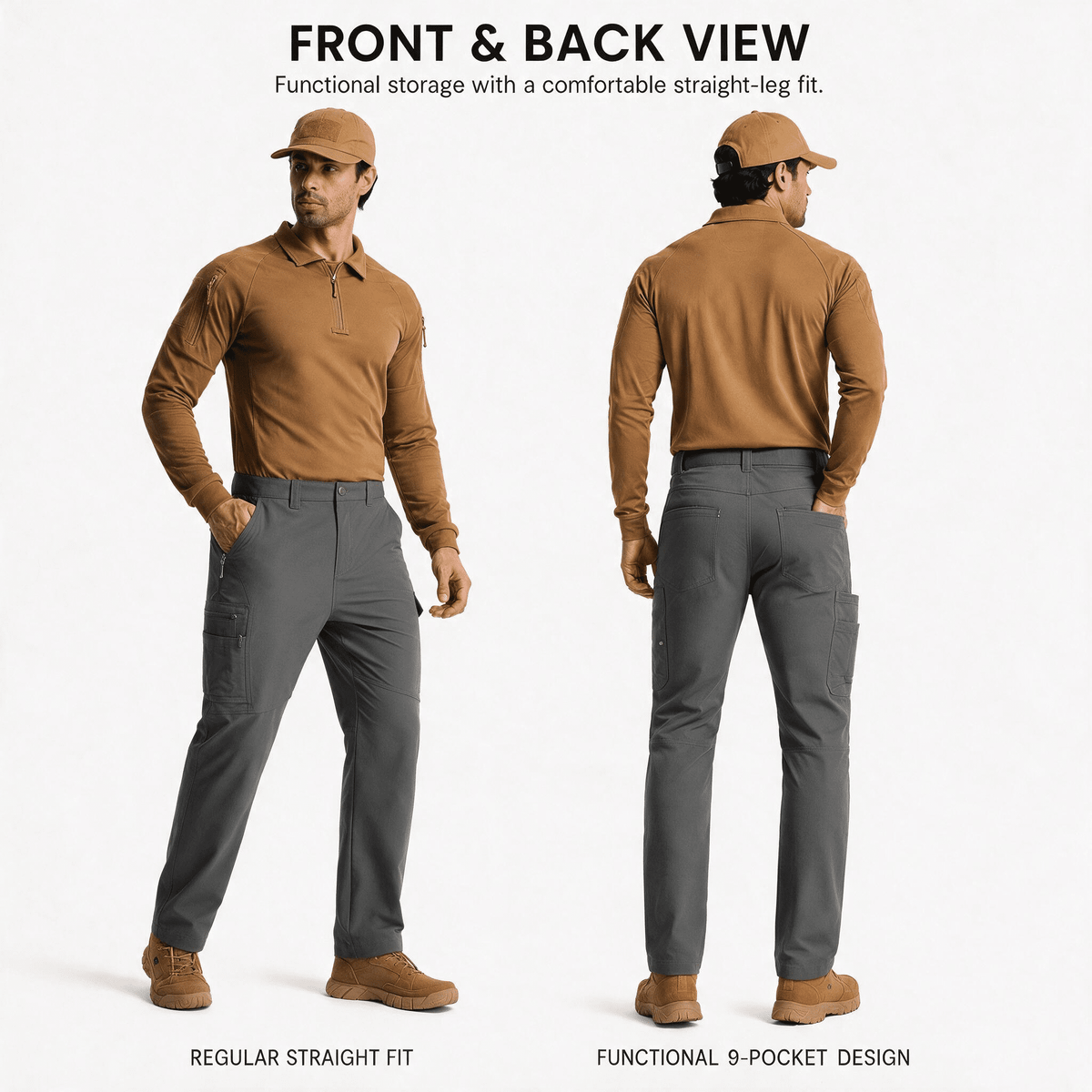 YAPPO Men's Work Pants, Water-Resistant Stretch Hiking Cargo Pants with 9 Pockets - Grey - image 4