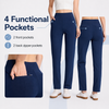 MASKERT Women’s Fleece Pants, High Waisted Casual Straight Leg Pants with Stretch, Warm Fleece Lined Slim Fit Pants with Zipper Pockets for Work Golf Hiking Daily Wear