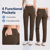MASKERT Women’s Fleece Pants, High Waisted Casual Straight Leg Pants with Stretch, Warm Fleece Lined Slim Fit Pants with Zipper Pockets for Work Golf Hiking Daily Wear