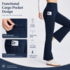 MASKERT Women’s Fleece Lined Flare Pants, High Waist Stretch Casual Pants with Cargo Pockets, Soft Warm Bootcut Pants for Fall Winter