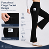 MASKERT Women’s Fleece Lined Flare Pants, High Waist Stretch Casual Pants with Cargo Pockets, Soft Warm Bootcut Pants for Fall Winter