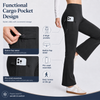 MASKERT Women’s Fleece Lined Flare Pants, High Waist Stretch Casual Pants with Cargo Pockets, Soft Warm Bootcut Pants for Fall Winter