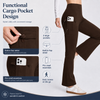 MASKERT Women’s Fleece Lined Flare Pants, High Waist Stretch Casual Pants with Cargo Pockets, Soft Warm Bootcut Pants for Fall Winter