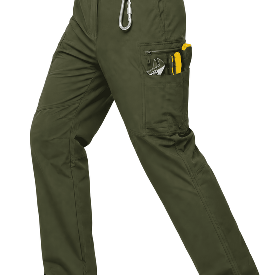 YAPPO Men's Work Pants, Water-Resistant Stretch Hiking Cargo Pants with 9 Pockets - Army Green