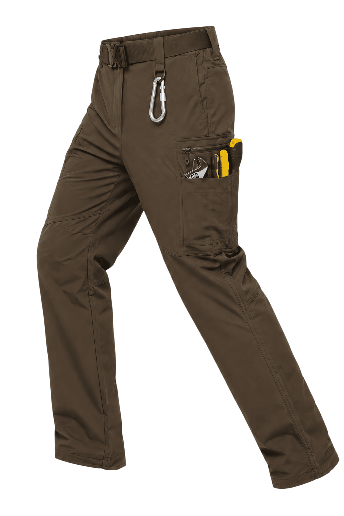 YAPPO Men's Work Pants, Water-Resistant Stretch Hiking Cargo Pants with 9 Pockets - Brown