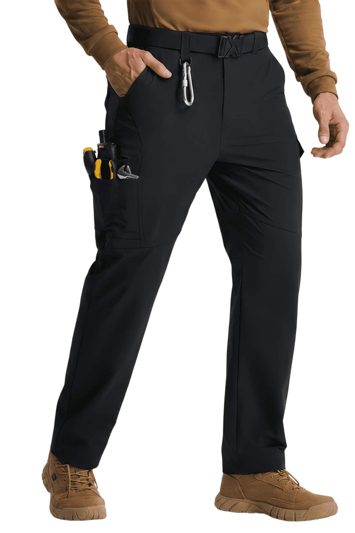 YAPPO Men's Work Pants, Water-Resistant Stretch Hiking Cargo Pants with 9 Pockets - Black
