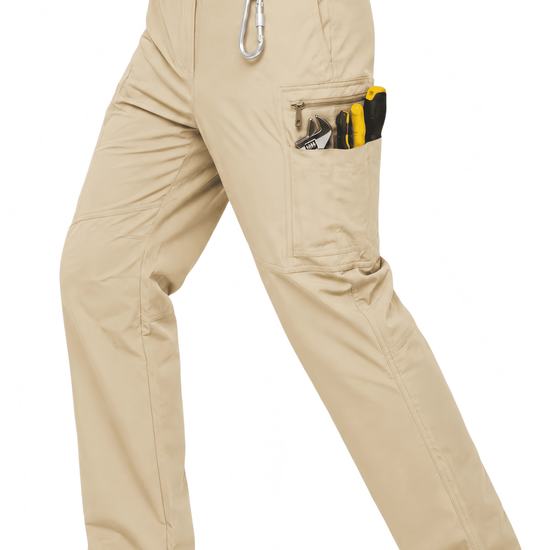 YAPPO Men's Work Pants, Water-Resistant Stretch Hiking Cargo Pants with 9 Pockets - Khaki