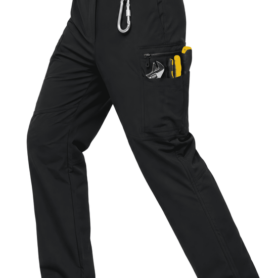 YAPPO Men's Work Pants, Water-Resistant Stretch Hiking Cargo Pants with 9 Pockets - Black