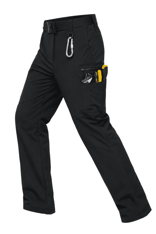 YAPPO Men's Work Pants, Water-Resistant Stretch Hiking Cargo Pants with 9 Pockets - Black