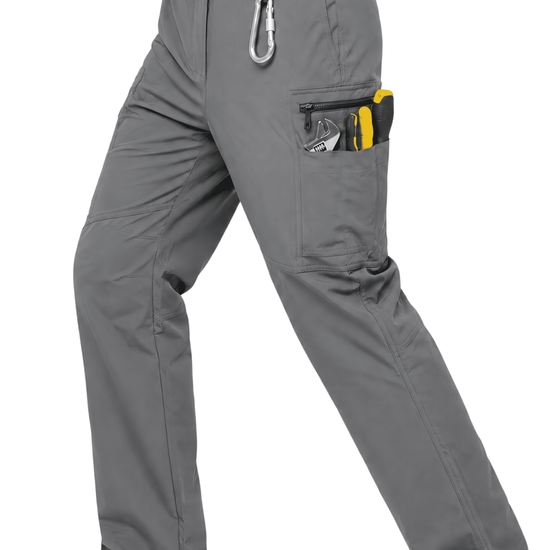 YAPPO Men's Work Pants, Water-Resistant Stretch Hiking Cargo Pants with 9 Pockets - Grey