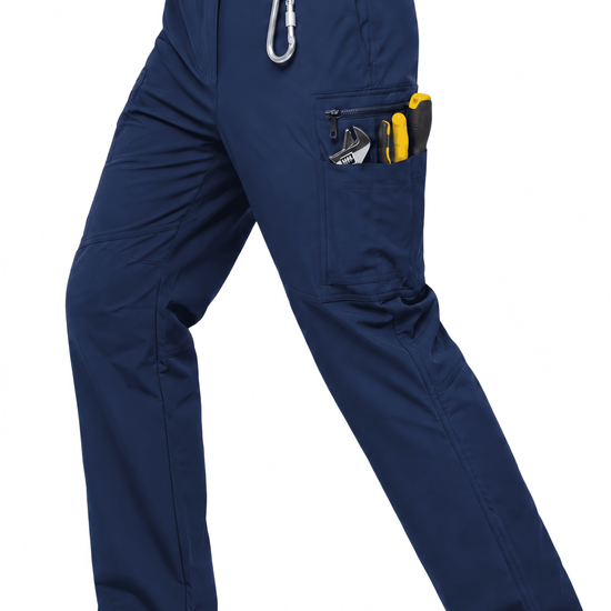 YAPPO Men's Work Pants, Water-Resistant Stretch Hiking Cargo Pants with 9 Pockets - Navy Blue