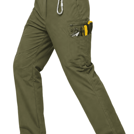 YAPPO Men's Work Pants, Water-Resistant Stretch Hiking Cargo Pants with 9 Pockets - Olive Green