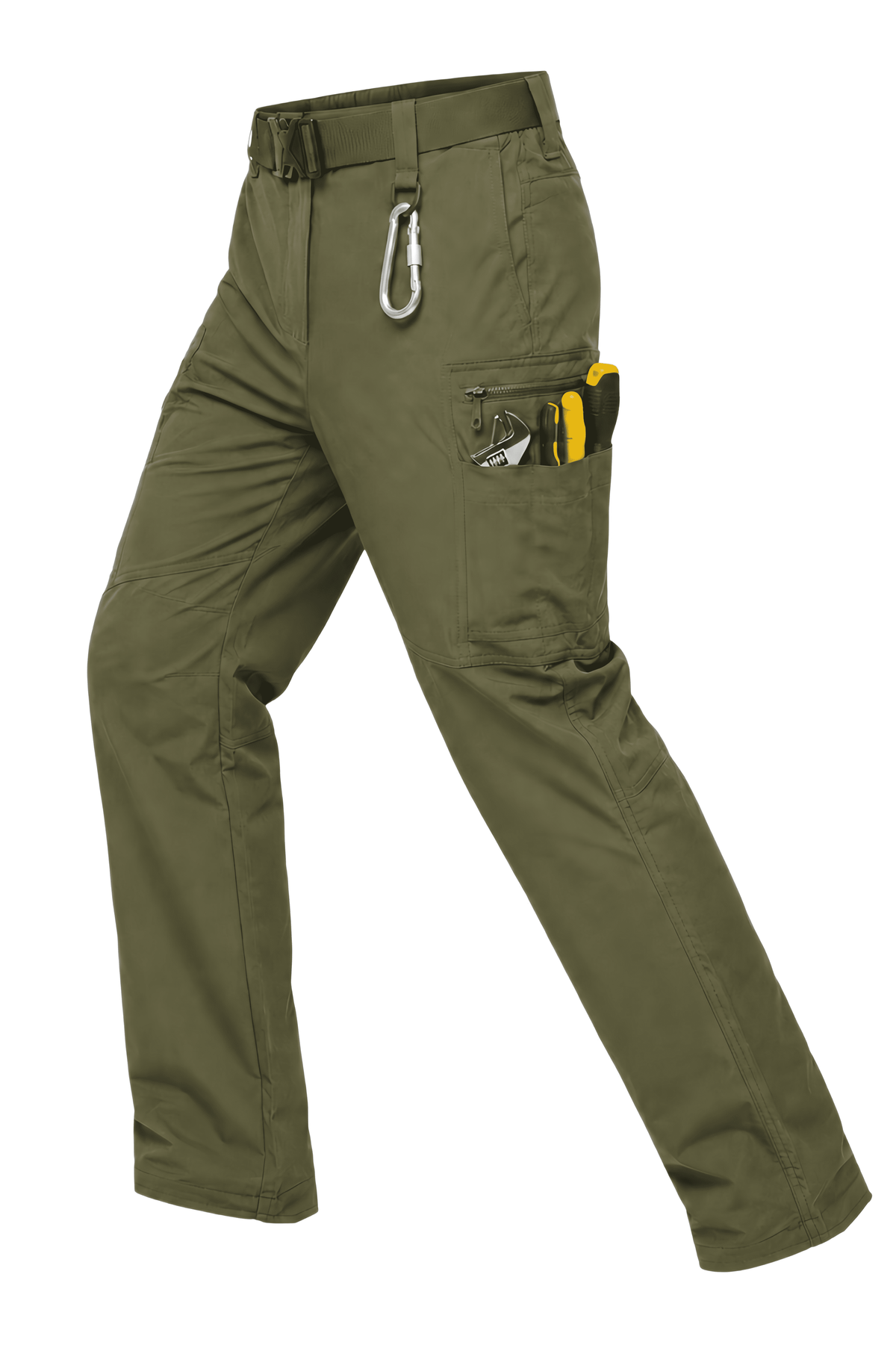 YAPPO Men's Work Pants, Water-Resistant Stretch Hiking Cargo Pants with 9 Pockets - Olive Green