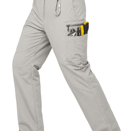 YAPPO Men's Work Pants, Water-Resistant Stretch Hiking Cargo Pants with 9 Pockets - Light Grey