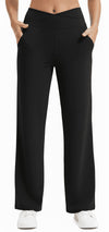Women's Fleece Lined Bootcut Pants, High Waisted Stretch Casual Pants, Warm Winter Work Pants with Pockets