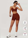 Maskert AirSoft Seamless Camisole Sports Two-Piece Set Canyon Red Front  Full Body Coffee in hand Pose