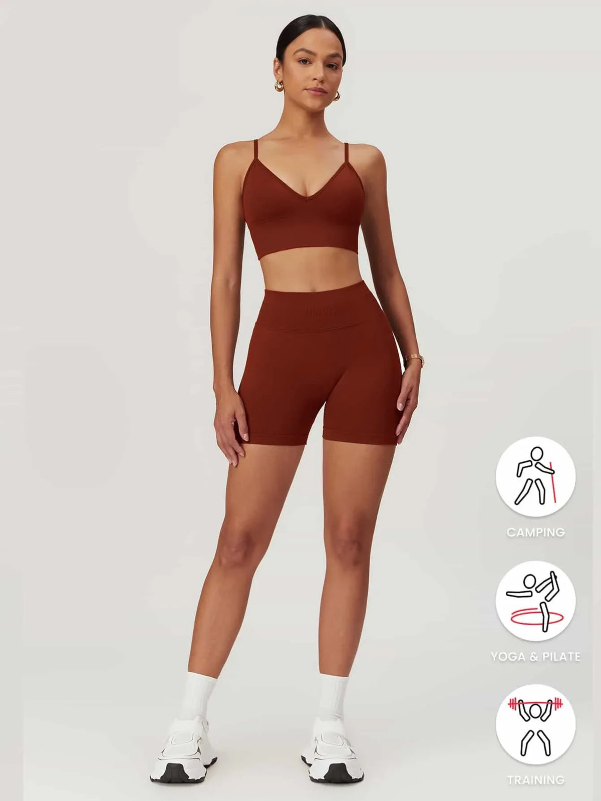 Maskert AirSoft Seamless Camisole Sports Two-Piece Set Canyon Red Front  Full Body Pose