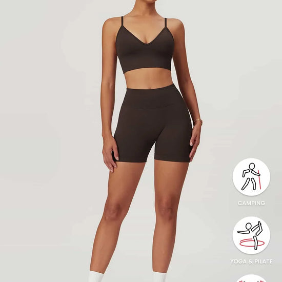 Maskert AirSoft Seamless Camisole Sports Two-Piece Set Chocolate Brown Front Full Body