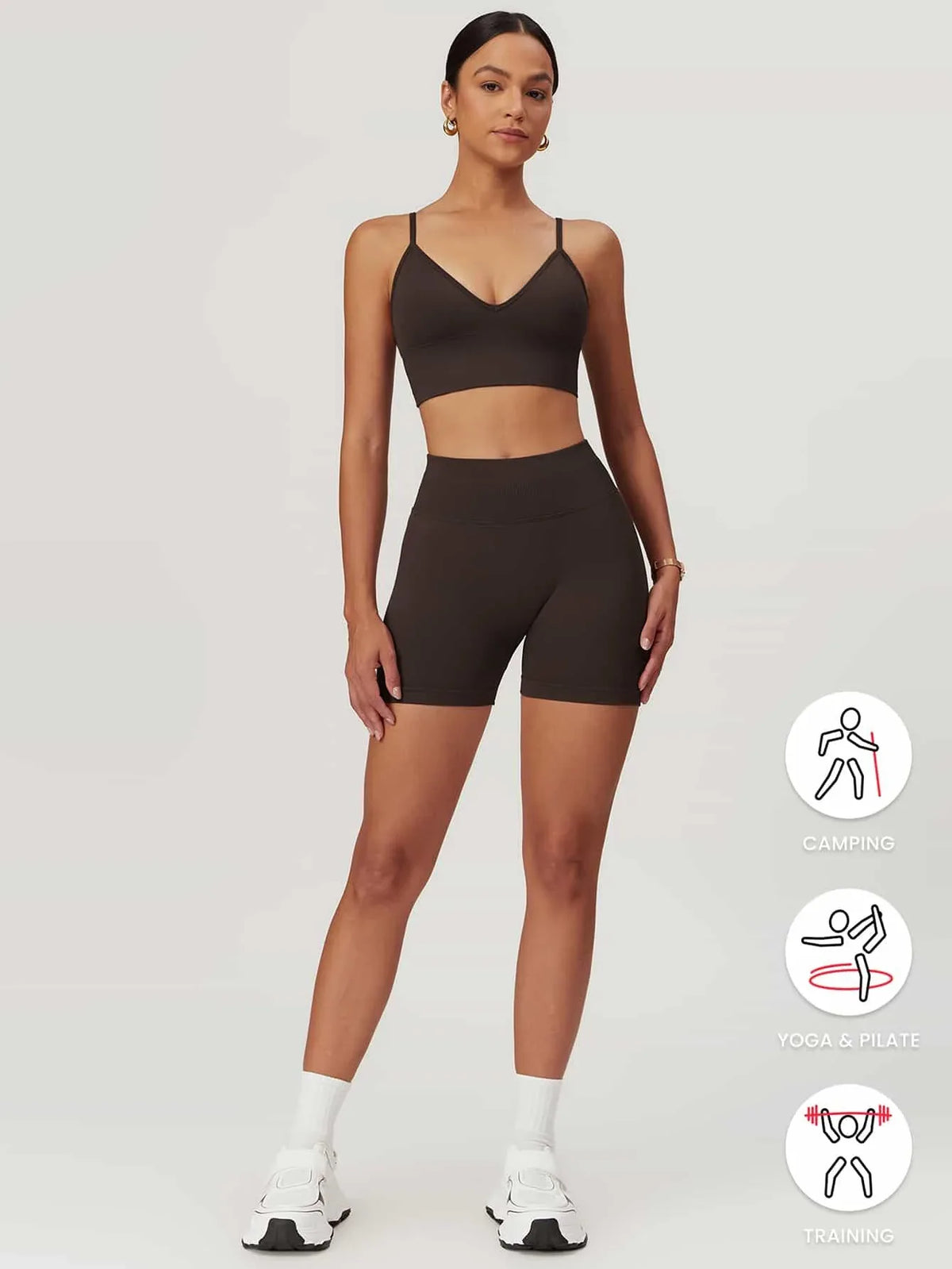 Maskert AirSoft Seamless Camisole Sports Two-Piece Set Chocolate Brown Front Full Body