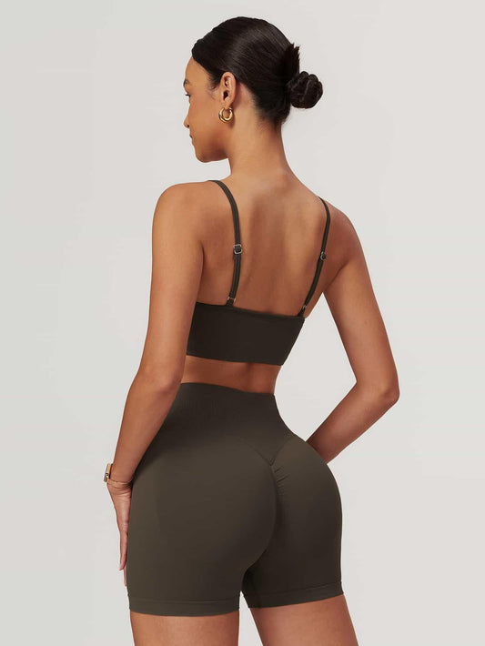 Maskert AirSoft Seamless Camisole Sports Two-Piece Set Mocha Brown Back Detail