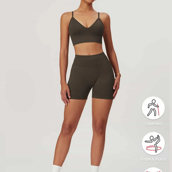 Maskert AirSoft Seamless Camisole Sports Two-Piece Set Mocha Brown   Full Body Pose4