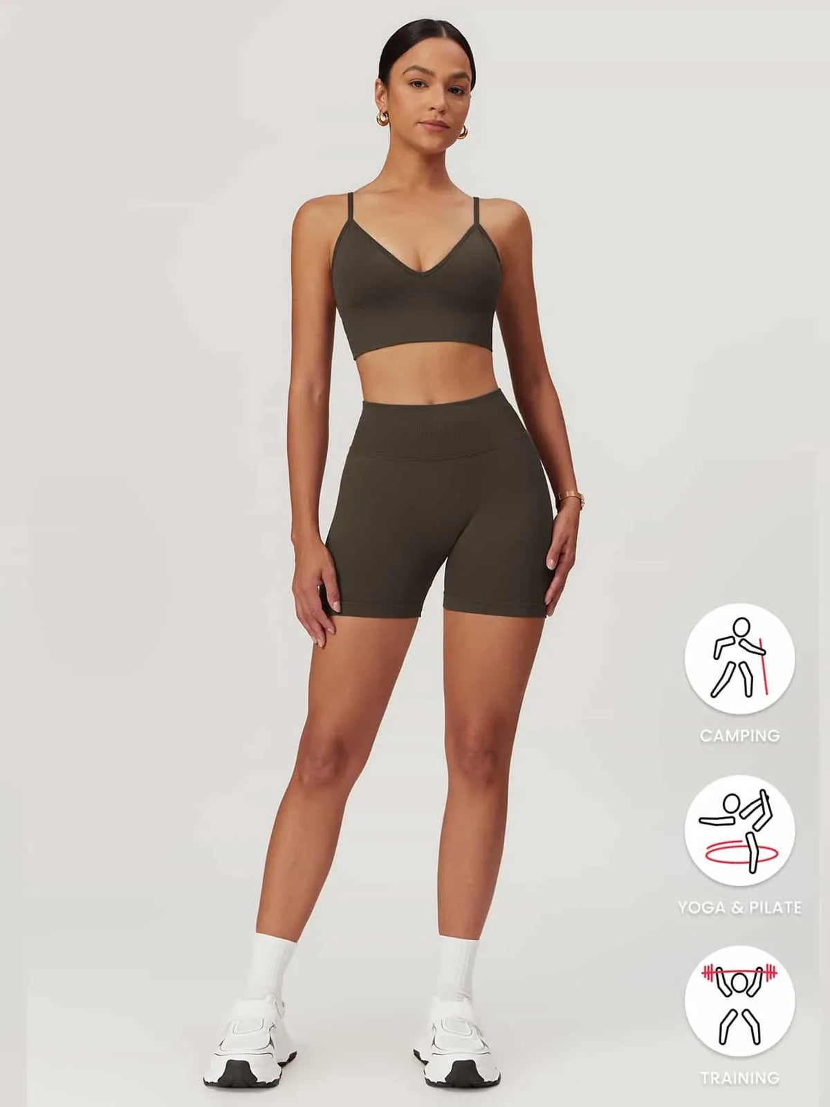 Maskert AirSoft Seamless Camisole Sports Two-Piece Set Mocha Brown   Full Body Pose4