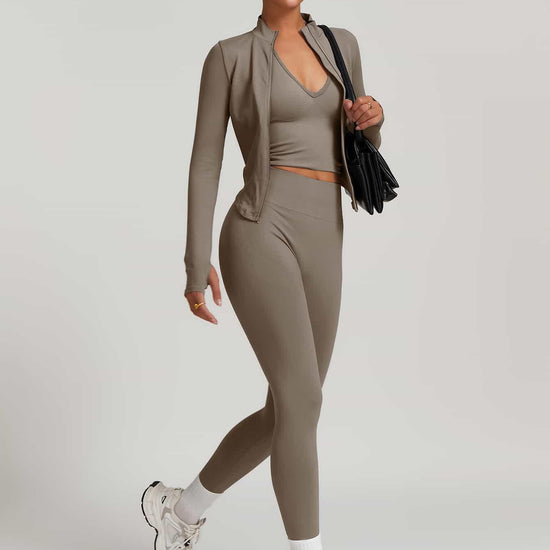 Maskert AirSoft Seamless Tight Fitting Long Sleeve Set Soft Brown Front Pose 5