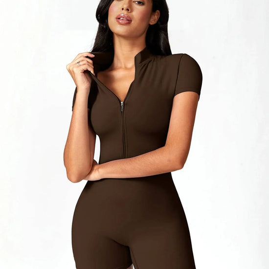 Maskert BodySculpt Cropped High Elasticity Jumpsuit 5'' Chocolate Brown Front