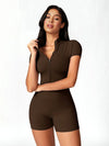 Maskert BodySculpt Cropped High Elasticity Jumpsuit 5'' Chocolate Brown Front