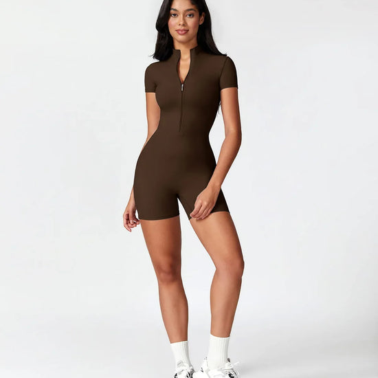 Maskert BodySculpt Cropped High Elasticity Jumpsuit 5'' Chocolate Brown Front Full Body