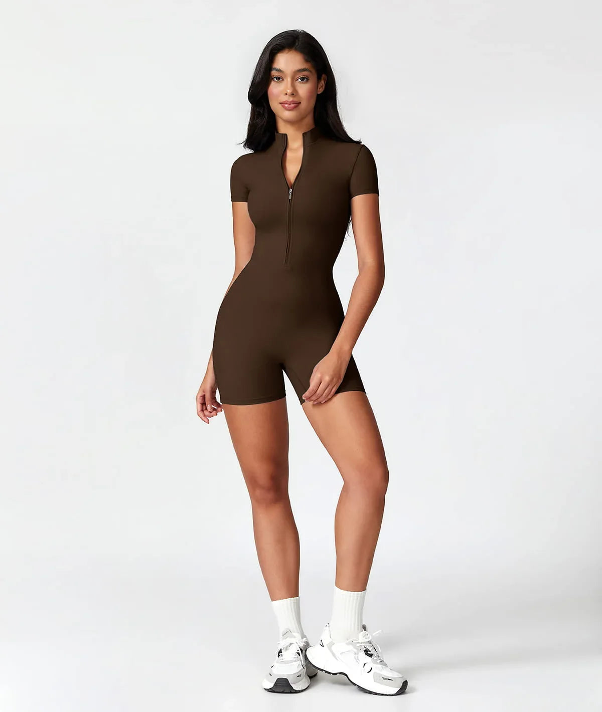 Maskert BodySculpt Cropped High Elasticity Jumpsuit 5'' Chocolate Brown Front Full Body