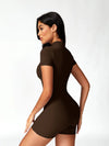 Maskert BodySculpt Cropped High Elasticity Jumpsuit 5'' Chocolate Brown Side-back