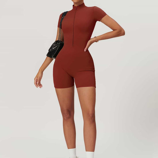 Maskert BodySculpt Cropped High Elasticity Jumpsuit 5'' Coral Red Front Full Body