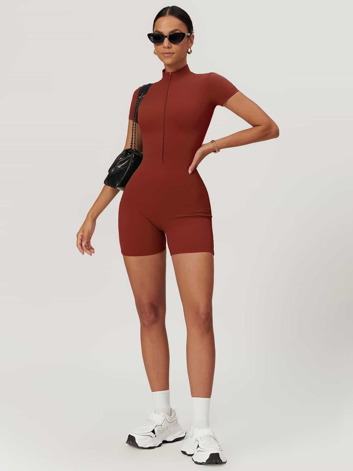 Maskert BodySculpt Cropped High Elasticity Jumpsuit 5'' Coral Red Front Full Body