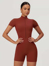 Maskert BodySculpt Cropped High Elasticity Jumpsuit 5'' Coral Red Front Pose2