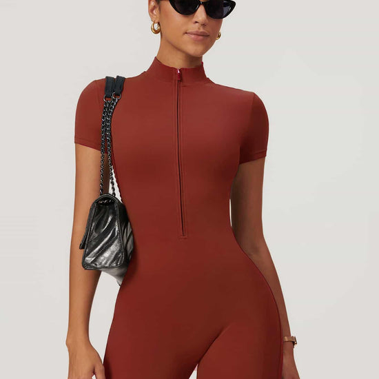 Maskert BodySculpt Cropped High Elasticity Jumpsuit 5'' Coral Red Front Pose3